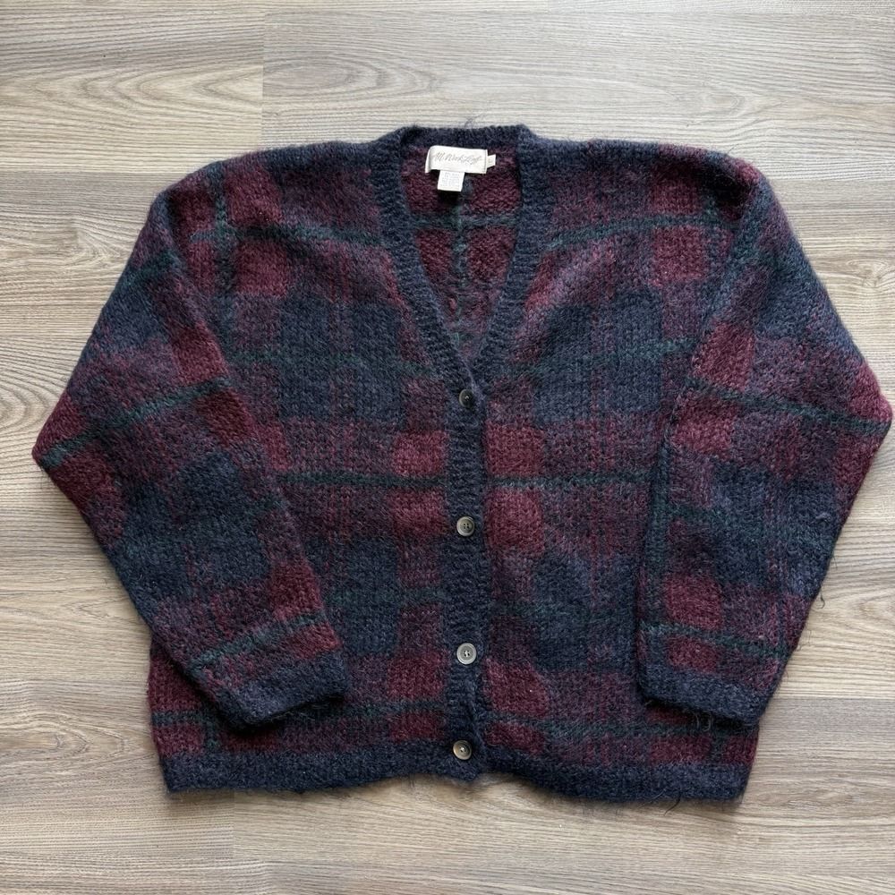 Vintage 90s Fuzzy‎ Mohair Cardigan Grandpa Sweater Knit Grunge Large